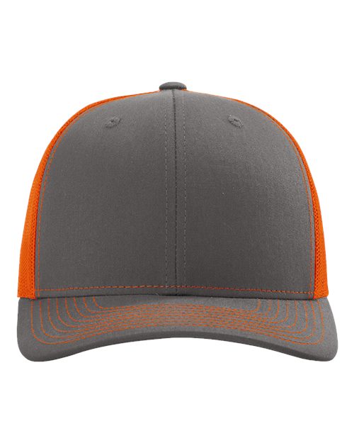 Richardson 112, Snapback Trucker Cap, Charcoal/ Orange