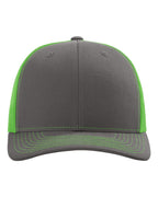 Richardson 112, Snapback Trucker Cap, Charcoal/ Neon Green