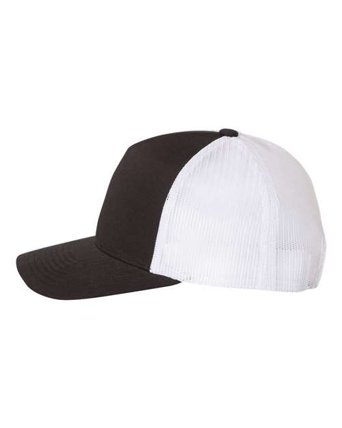 YP Classics 6506, Five-panel Retro Trucker Cap, Black/ White