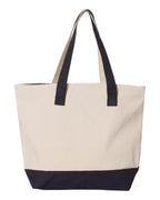Q-Tees Q1300, 19l Zippered Tote, Natural/ Navy