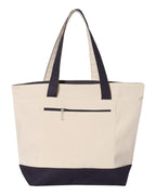 Q-Tees Q1300, 19l Zippered Tote, Natural/ Navy