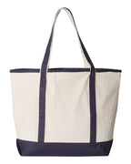 Q-Tees Q1500, 34.6l Large Canvas Deluxe Tote, Natural/ Navy