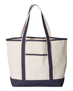 Q-Tees Q1500, 34.6l Large Canvas Deluxe Tote, Natural/ Navy