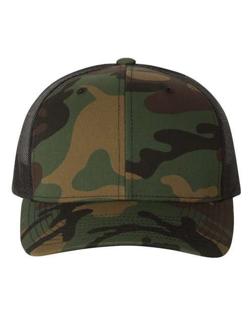 YP Classics 6606, Retro Trucker Cap, Green Camo/ Black