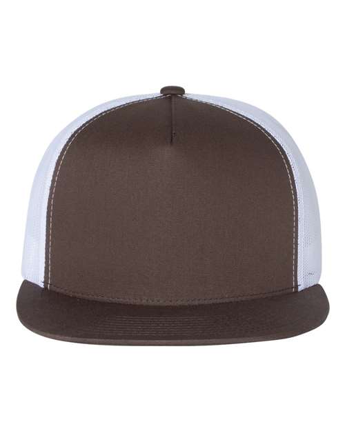YP Classics 6006, Classic Five-panel Trucker Cap, Brown/ White