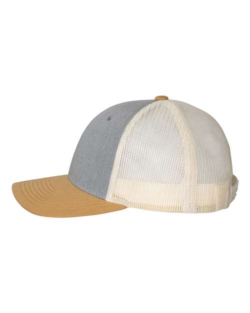 Richardson 115, Low Pro Trucker Cap, Heather Grey/ Birch/ Amber Gold