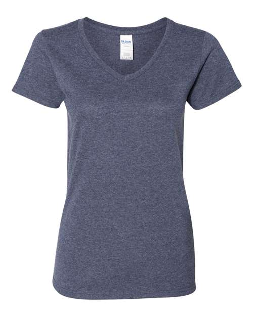 Gildan 3461, 5v00l Women's Heavy Cotton V-neck T-shirt, Heather Navy