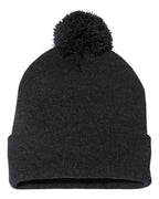 Sportsman SP15, 3015 12" Pom-pom Cuffed Beanie, Heather Charcoal