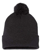 Sportsman SP15, 12" Pom-pom Cuffed Beanie, Heather Charcoal