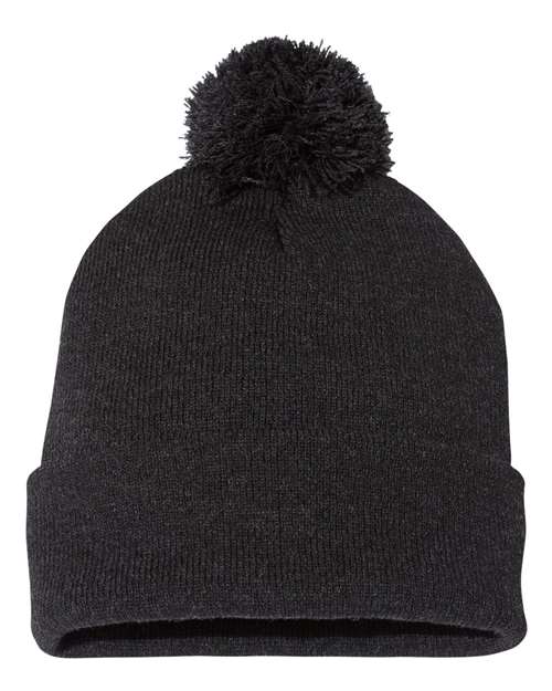 Sportsman SP15, 12" Pom-pom Cuffed Beanie, Heather Charcoal