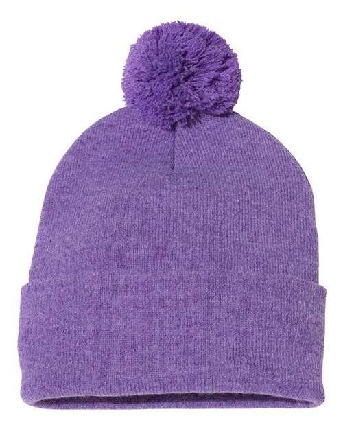 Sportsman SP15, 12" Pom-pom Cuffed Beanie, Heather Purple