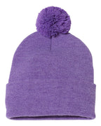 Sportsman SP15, 3015 12" Pom-pom Cuffed Beanie, Heather Purple
