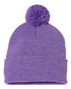 Sportsman SP15, 12" Pom-pom Cuffed Beanie, Heather Purple