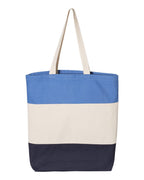 Q-Tees Q125900, 11l Tri-color Tote, Navy/ Natural/ Carolina Blue