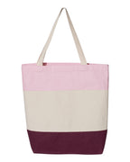 Q-Tees Q125900, 11l Tri-color Tote, Maroon/ Natural/ Light Pink