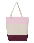 Q-Tees Q125900, 11l Tri-color Tote, Maroon/ Natural/ Light Pink
