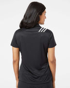 Adidas A325, Women's 3-stripes Shoulder Polo, Black/ White
