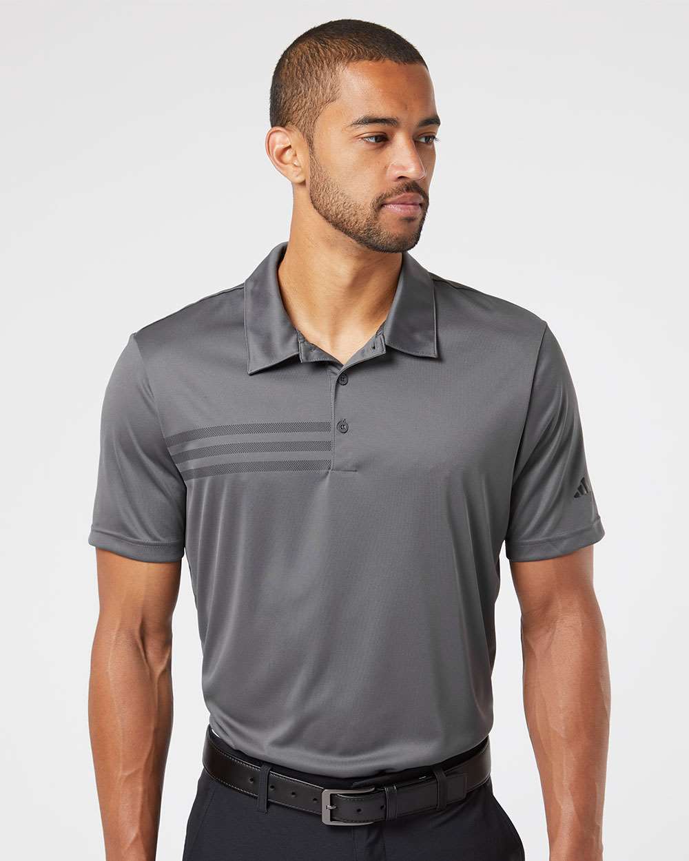 Adidas A324, Men's 3-stripes Chest Polo, Grey Five/ Black