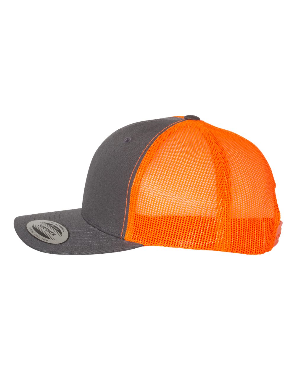YP Classics 6606, Retro Trucker Cap, Charcoal/ Neon Orange