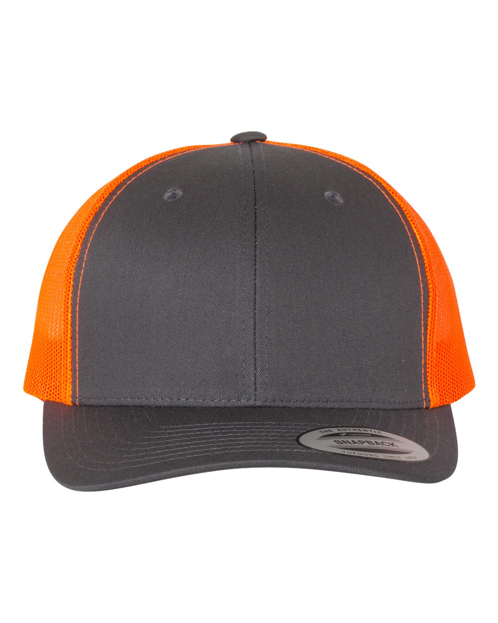 YP Classics 6606, Retro Trucker Cap, Charcoal/ Neon Orange