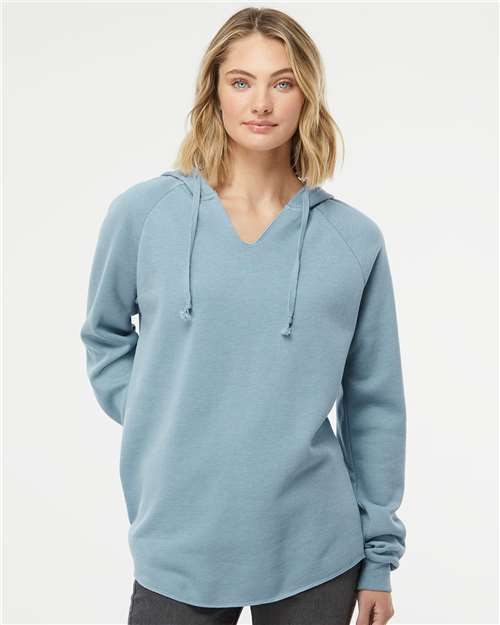 Independent Trading Co. PRM2500, Women’s Lightweight California Wave Wash Hooded Sweatshirt, Misty Blue