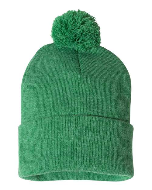 Sportsman SP15, 12" Pom-pom Cuffed Beanie, Heather Kelly