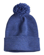 Sportsman SP15, 12" Pom-pom Cuffed Beanie, Heather Dark Royal