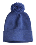 Sportsman SP15, 3015 12" Pom-pom Cuffed Beanie, Heather Dark Royal
