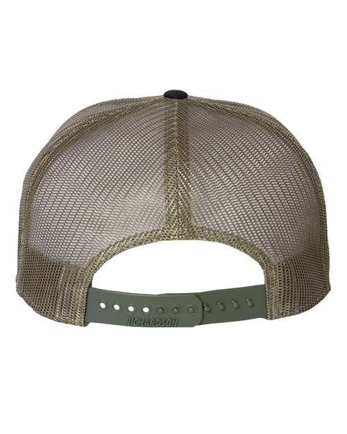 Richardson 168, Seven-panel Trucker Cap, Black/ Camo/ Loden