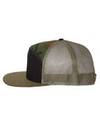 Richardson 168, Seven-panel Trucker Cap, Black/ Camo/ Loden