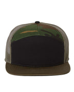 Richardson 168, Seven-panel Trucker Cap, Black/ Camo/ Loden