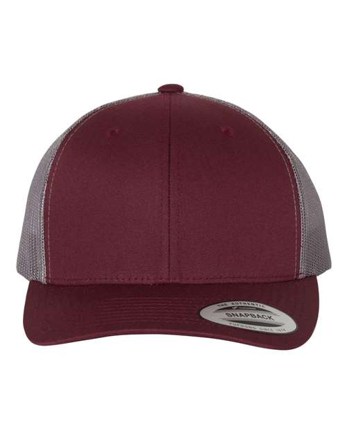 YP Classics 6606, Retro Trucker Cap, Maroon/ Grey