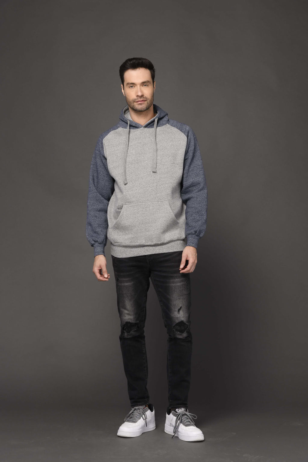 Milltex Sportswear 869, Adult Unisex Heavy Weight Marled Varsity Hoodie, Graphite Navy Marled