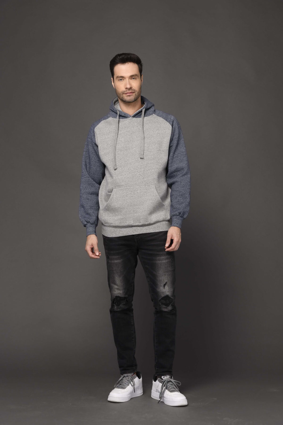 Milltex Sportswear 869, Adult Unisex Heavy Weight Marled Varsity Hoodie, Graphite Navy Marled