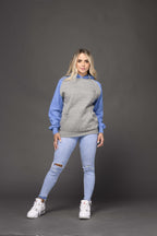 Milltex Sportswear 869, Adult Unisex Heavy Weight Marled Varsity Hoodie, Royal Graphite Heather