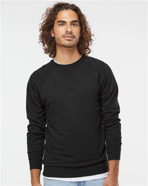 Independent Trading Co. SS1000C, Unisex Icon Lightweight Loopback Terry Crewneck Sweatshirt, Black