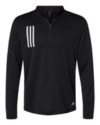 Adidas A482, Men's 3-stripes Double-knit Quarter-zip Pullover, Black/ Grey Two