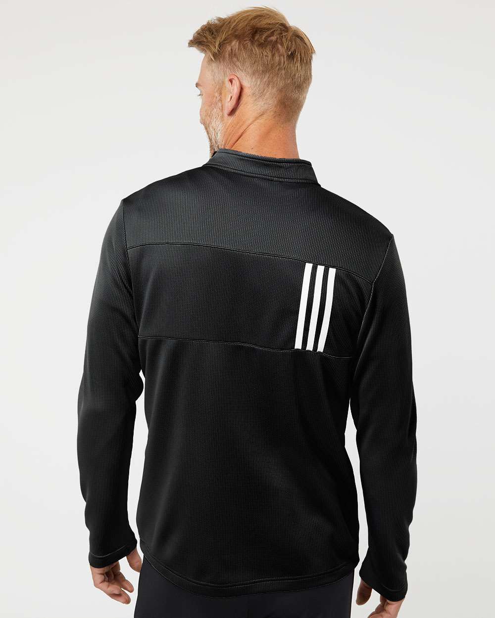 Adidas A482, Men's 3-stripes Double-knit Quarter-zip Pullover, Black/ Grey Two