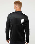Adidas A482, Men's 3-stripes Double-knit Quarter-zip Pullover, Black/ Grey Two
