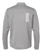 Adidas A482, Men's 3-stripes Double-knit Quarter-zip Pullover, Grey Three/ White
