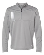 Adidas A482, Men's 3-stripes Double-knit Quarter-zip Pullover, Grey Three/ White