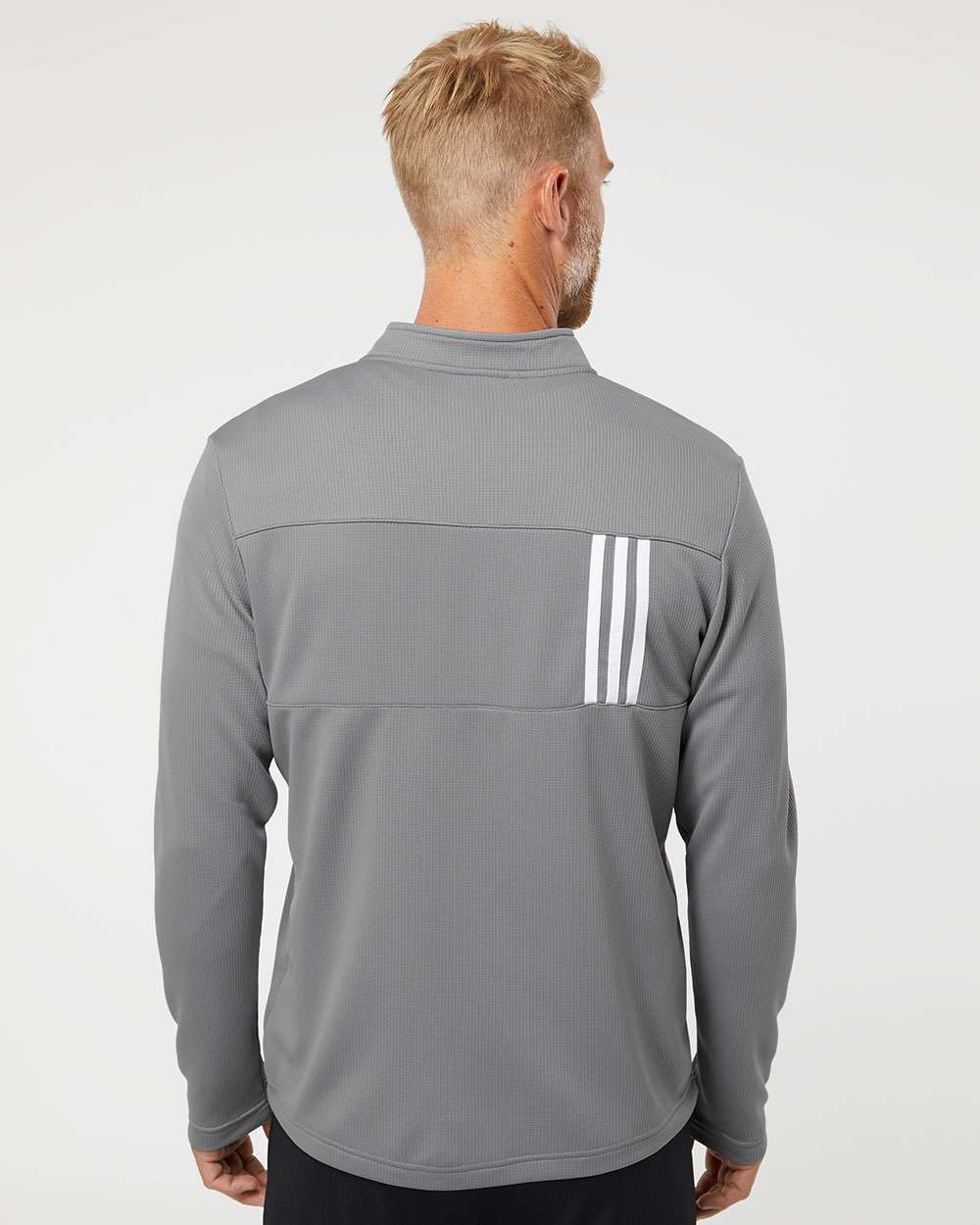 Adidas A482, Men's 3-stripes Double-knit Quarter-zip Pullover, Grey Three/ White