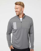 Adidas A482, Men's 3-stripes Double-knit Quarter-zip Pullover, Grey Three/ White