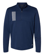Adidas A482, Men's 3-stripes Double-knit Quarter-zip Pullover, Team Navy Blue/ Grey Two