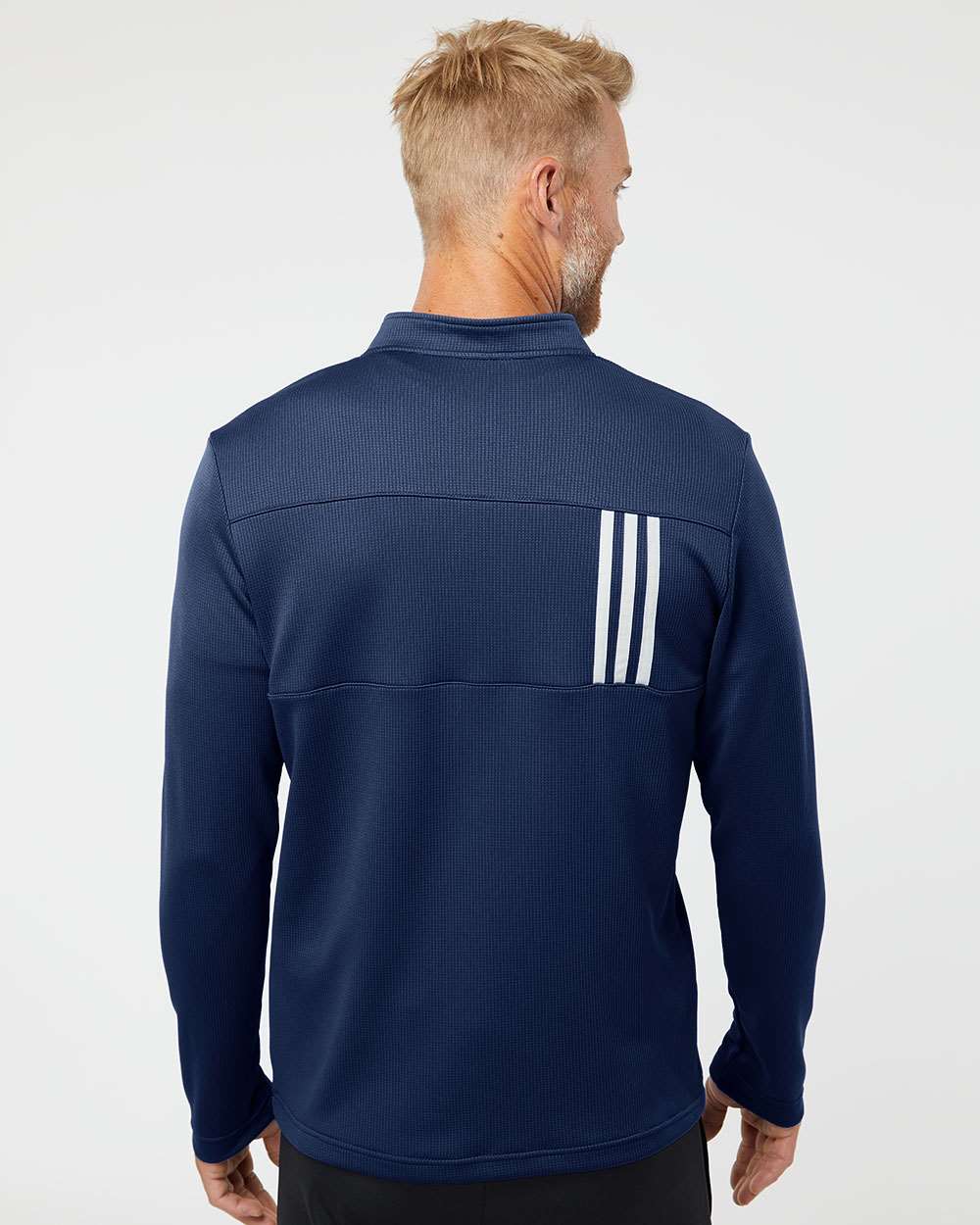 Adidas A482, Men's 3-stripes Double-knit Quarter-zip Pullover, Team Navy Blue/ Grey Two