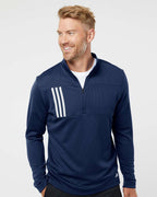Adidas A482, Men's 3-stripes Double-knit Quarter-zip Pullover, Team Navy Blue/ Grey Two