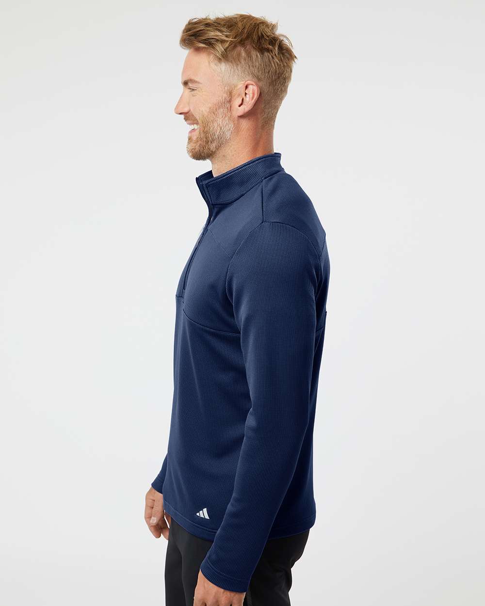 Adidas A482, Men's 3-stripes Double-knit Quarter-zip Pullover, Team Navy Blue/ Grey Two