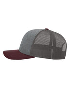 Richardson 112, Snapback Trucker Cap, Heather Grey/ Charcoal/ Maroon
