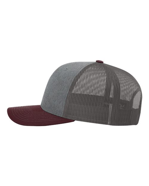 Richardson 112, Snapback Trucker Cap, Heather Grey/ Charcoal/ Maroon