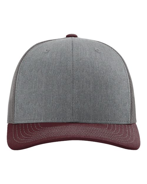 Richardson 112, Snapback Trucker Cap, Heather Grey/ Charcoal/ Maroon